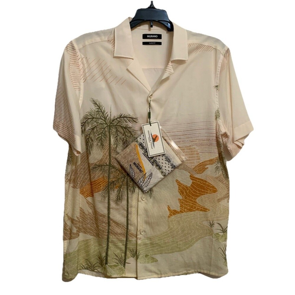 Murano Mens Size Medium Shirt Crocodile World Slim Fit Tropical Camp Resort NWT